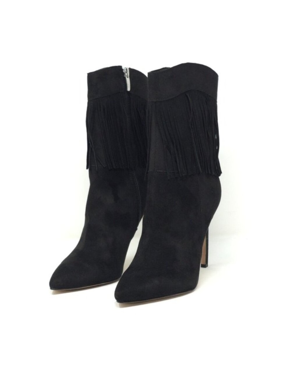 Nine West Tries2 Black Suede Fringe Stiletto Ankle Booties 7M
